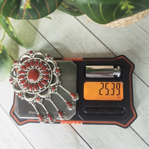 Lorraine Waatsa, Zuni Artist, Sterling and Mediterranean Coral Cluster Pendant - Picture 9 of 12